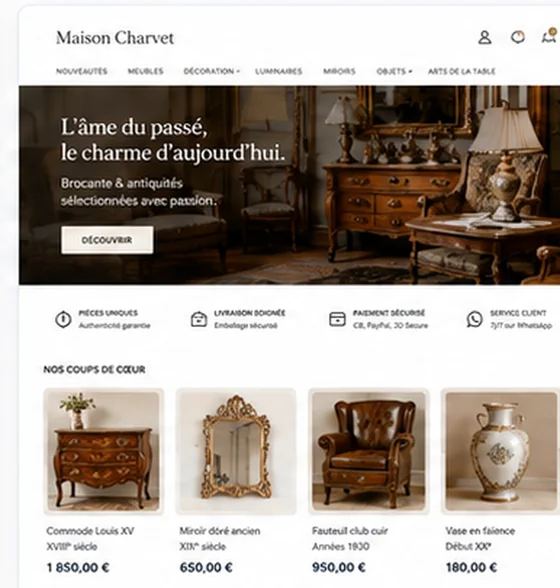 Aperçu de la boutique en ligne Maison Charvet — brocante et antiquités