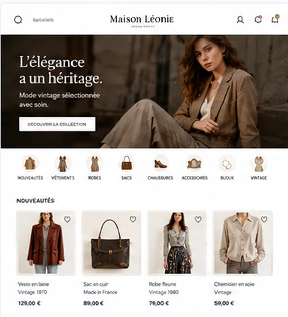 Aperçu de la boutique en ligne Maison Léonie — mode et pièces vintage