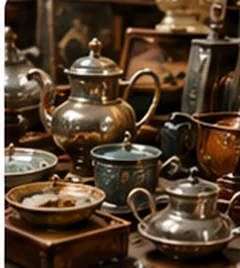 Théières et argenterie chinées en brocante