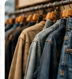 Portant de vêtements vintage dans une friperie