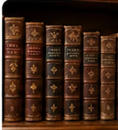 Livres anciens reliés cuir sur une étagère de librairie