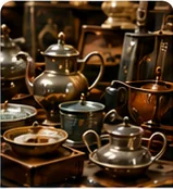 Théières et argenterie chinées en brocante