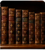 Livres anciens reliés cuir sur une étagère de librairie