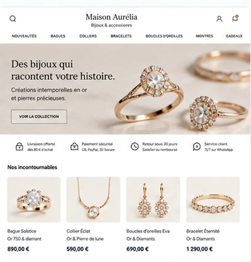 Aperçu de boutique en ligne Maison Aurélia — bijoux et accessoires