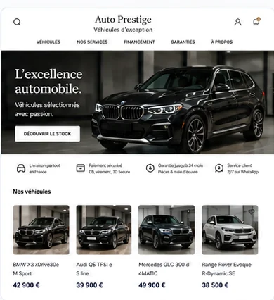 Aperçu de boutique en ligne Auto Prestige — véhicules d’exception