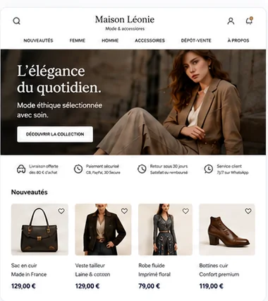 Aperçu de boutique en ligne Maison Léonie — mode et accessoires