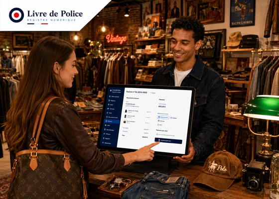 Une facture est préparée depuis le registre dans une boutique professionnelle