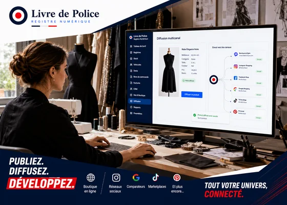 Une fiche produit diffusée depuis Livre de Police vers plusieurs canaux de vente